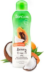 TropiClean Luxury 2 in 1 Papaya & Coconut Pet Shampoo & Conditioner, 20-oz bottle