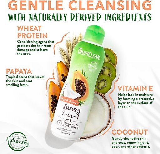 TropiClean Luxury 2 in 1 Papaya & Coconut Pet Shampoo & Conditioner, 20-oz bottle