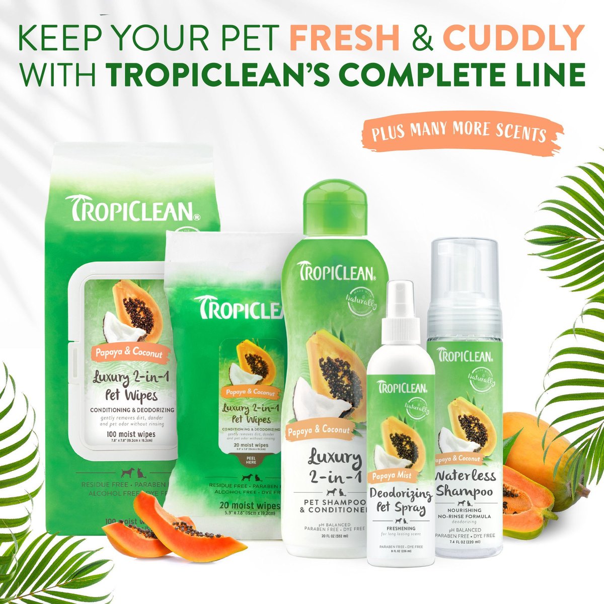 TROPICLEAN Luxury 2 in 1 Papaya & Coconut Pet Shampoo & Conditioner, 20