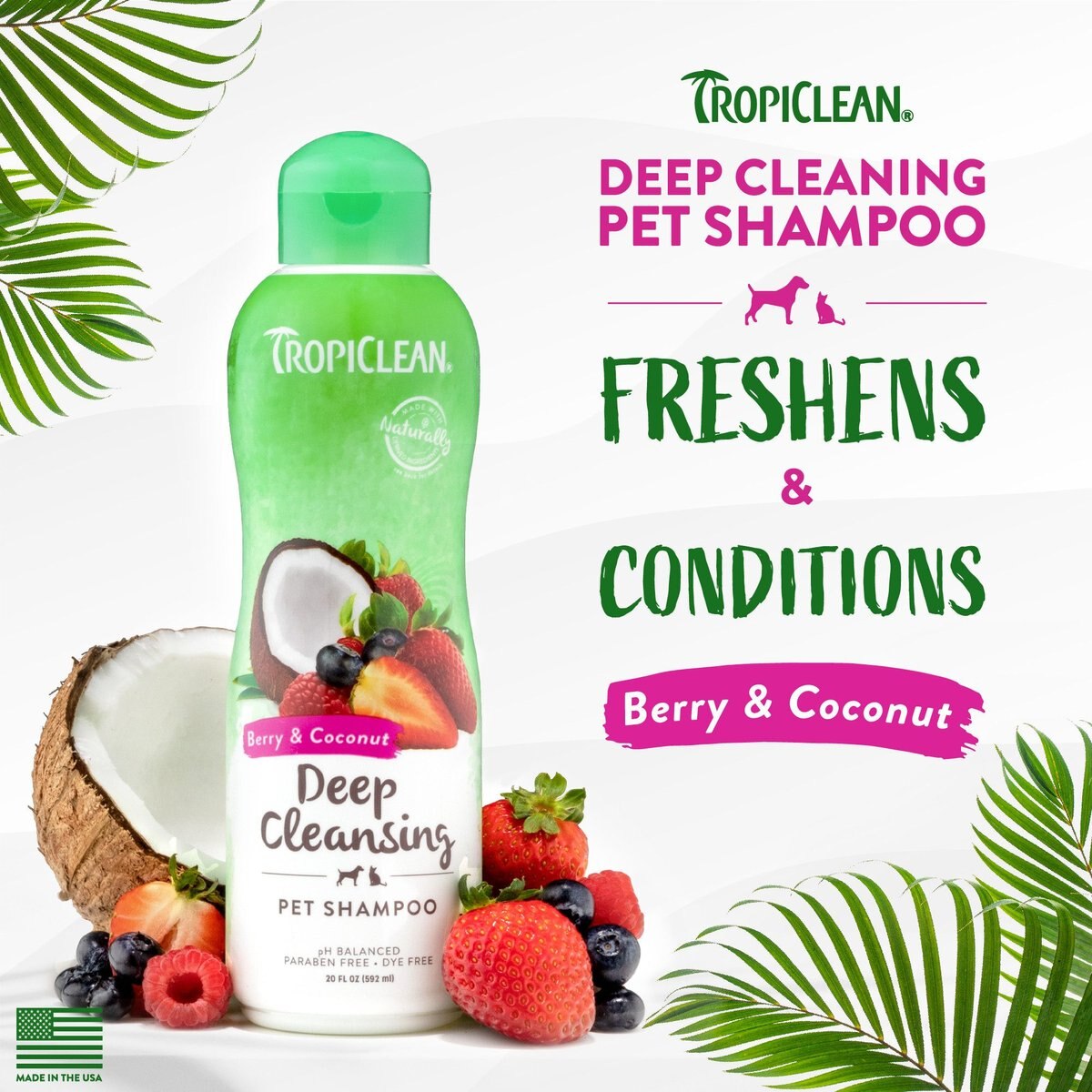 TROPICLEAN Deep Cleaning Berry & Coconut Dog & Cat Shampoo, 20oz