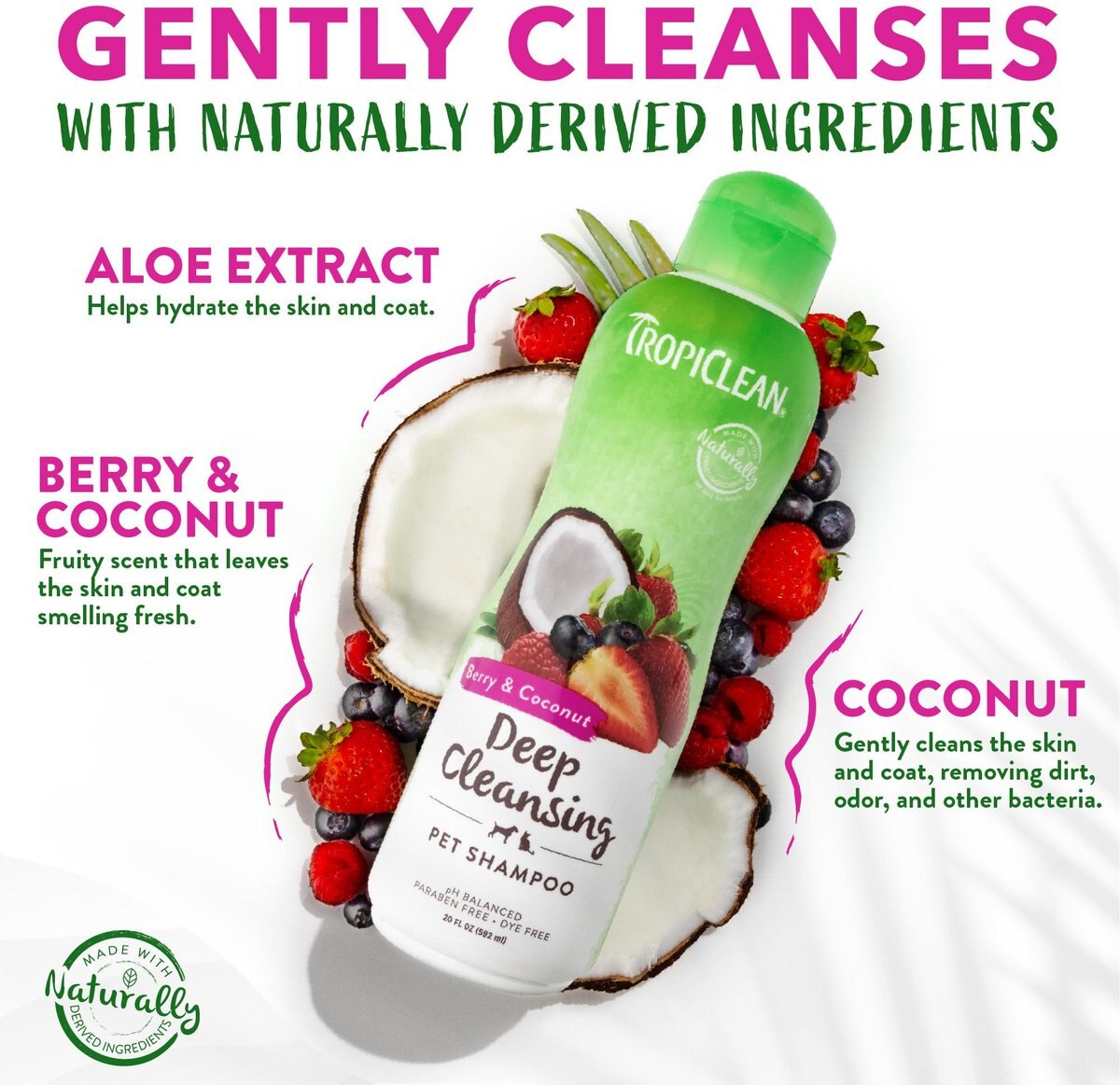 TROPICLEAN Deep Cleaning Berry & Coconut Dog & Cat Shampoo, 20oz