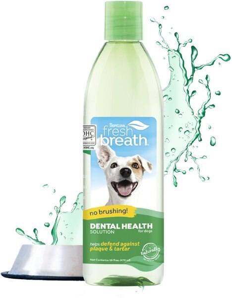 TropiClean Fresh Breath Dental Health Solution Dog Dental Water Additive, 16-oz bottle slide 1 of 11