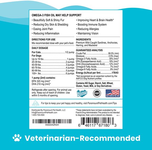 Paramount Pet Health Omega-3 Fish Oil Dog & Cat Supplement, 16oz