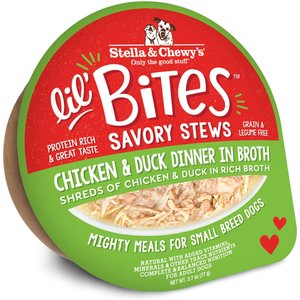 Stella & Chewy's Lil Bites Savory Stews Grain-Free Chicken & Duck in Broth Flavored Shredded Small Breed Wet Dog Food, 2.7-oz cup, case of 12