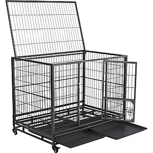 Yaheetech Wheels & Litter Pans Dog Crate, Black, 43-in