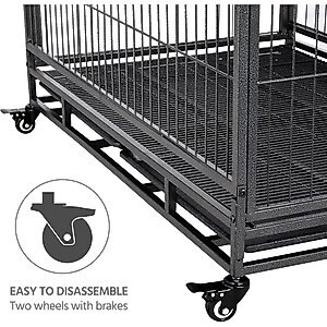 Yaheetech Wheels & Litter Pans Dog Crate, Black, 43-in