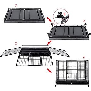Yaheetech Wheels & Litter Pans Dog Crate, Black, 43-in