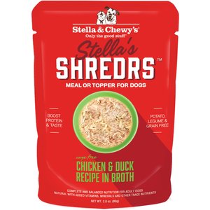 Stella & Chewy's Stella’s Shredrs Cage Free Chicken & Duck Recipe in Broth Adult Wet Dog Food, 2.8-oz pouch, case of 24