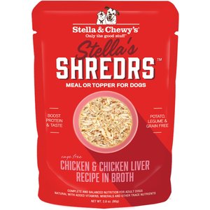 Stella & Chewy's Stella’s Shredrs Cage Free Chicken & Chicken Liver Recipe in Broth Adult Wet Dog Food, 2.8-oz pouch, case of 24