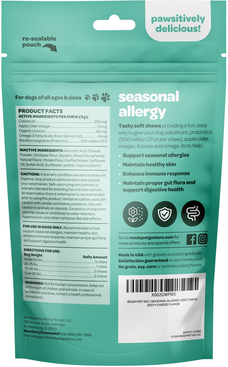 READY PET GO Seasonal Allergy Dog Supplement, 90 Count