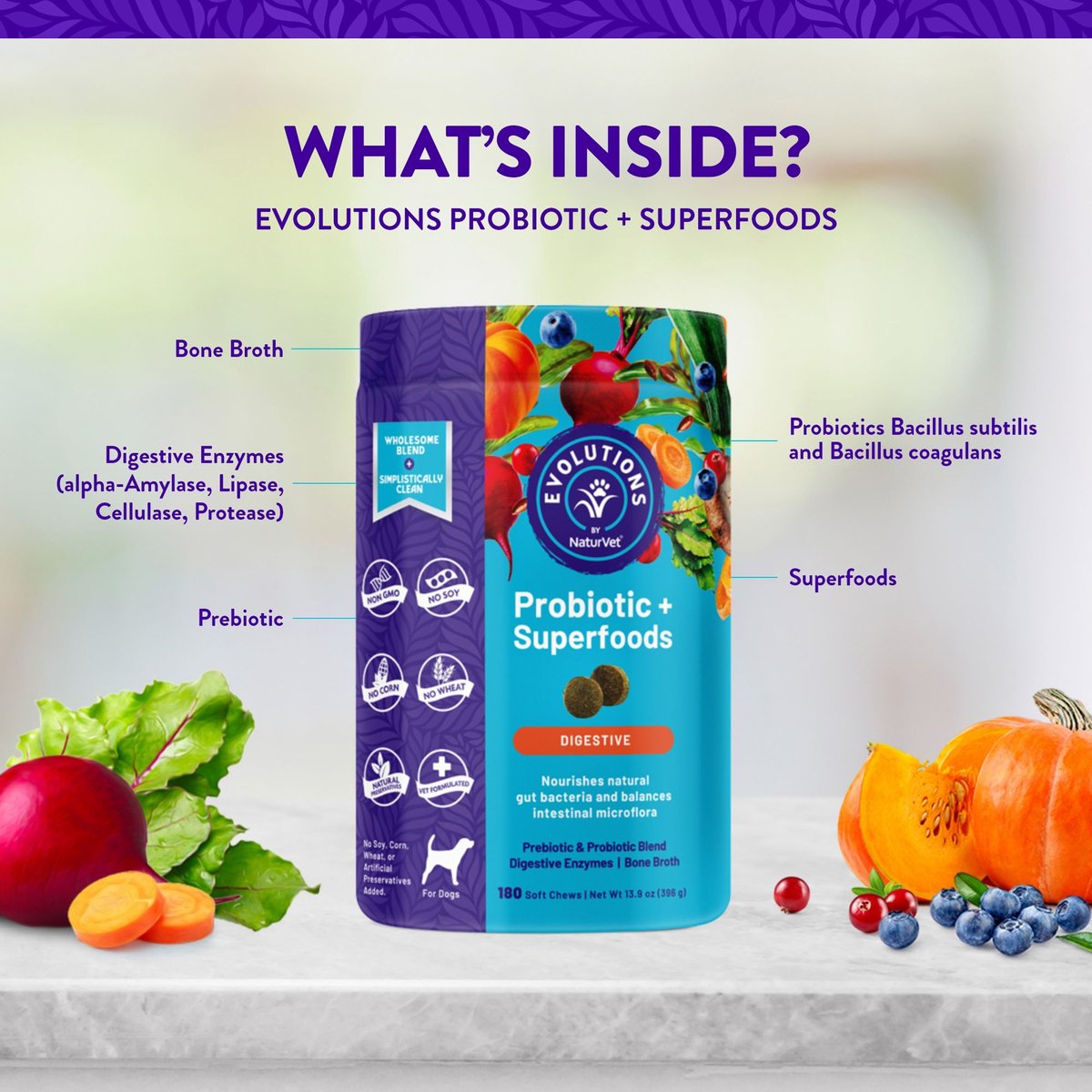 NATURVET Evolutions Probiotic Superfoods Soft Chews Dog Supplement