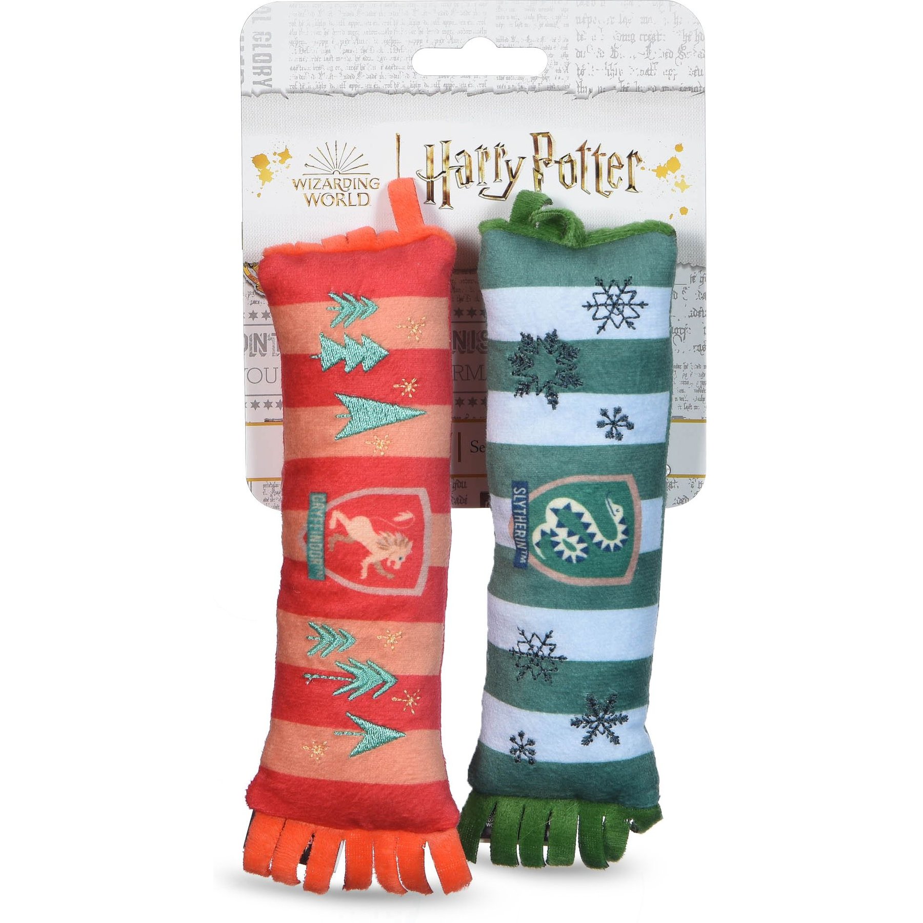 Fetch For Pets Harry Potter Holiday Gryffindor & Slytherin Scarf Plush Squeaker Dog Toy, 2 count