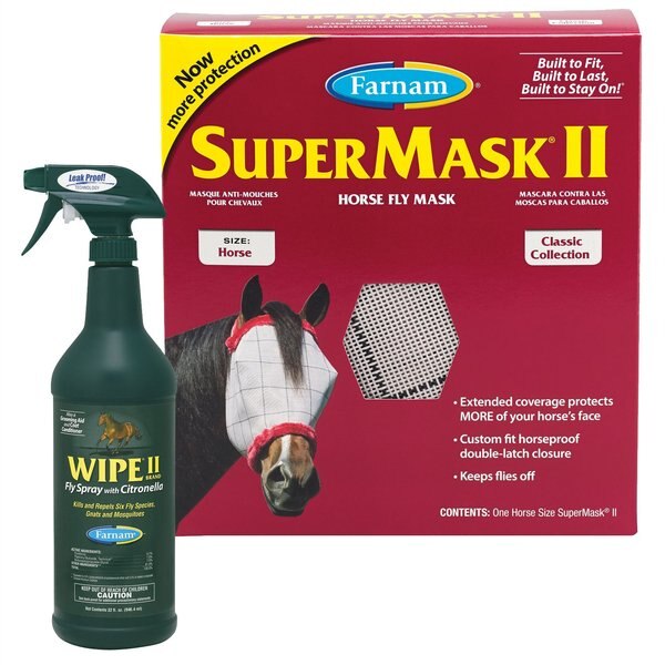 Farnam Wipe Fly Spray with Citronella, 32-oz bottle + SuperMask II Fly Mask Classic Collection slide 1 of 3
