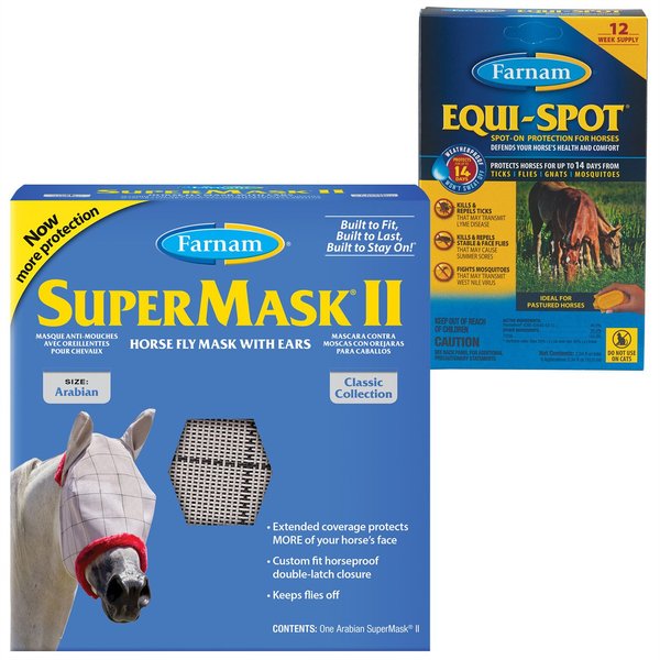 Farnam Equi-Spot Horse Spot-On Fly Control + SuperMask II Fly Mask with Covered Ears slide 1 of 6