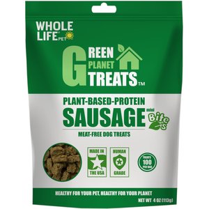 Whole Life Green Planet Plant-Based Sausage Mini Bites Dog Treats, 4-oz bag