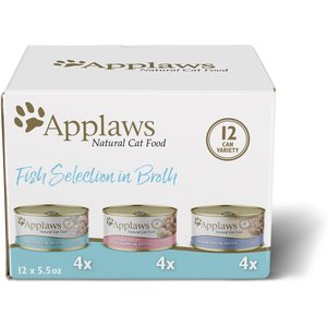 Applaws Fish Selection in Broth Variety Pack Wet Cat Food, 5.5-oz can, case of 12