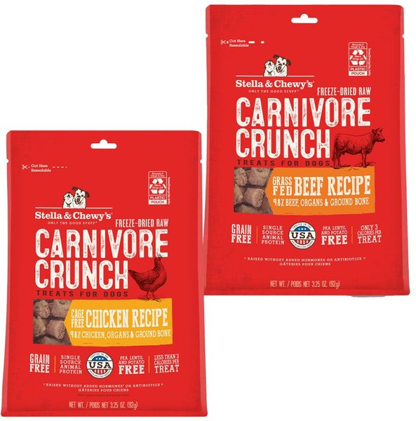 Stella & Chewy's Carnivore Crunch Grass-Fed Beef Recipe + Cage-Free Chicken Recipe Freeze-Dried Dog Treats slide 1 of 9