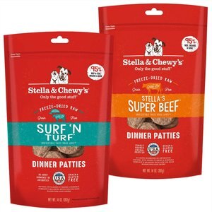 Stella & Chewy's Surf 'N Turf + Stella's Super Beef Dinner Patties Freeze-Dried Dog Food