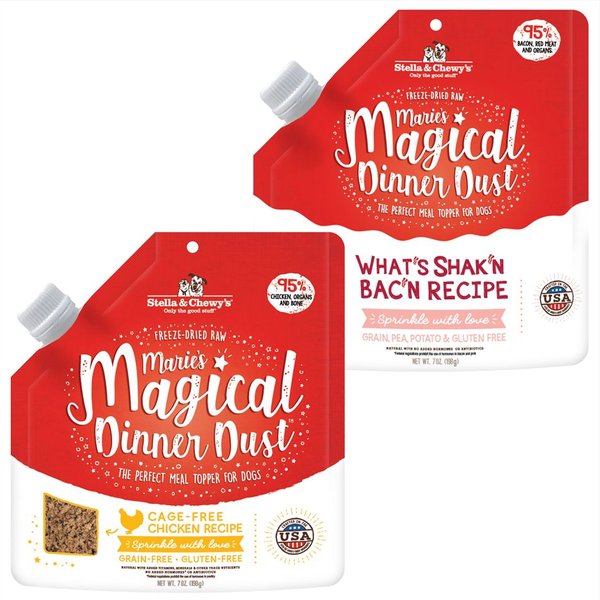 Stella & Chewy's Marie's Magical Dinner Dust Chicken + What's Shak'n Bac'n Recipe Freeze-Dried Dog Food Topper slide 1 of 4