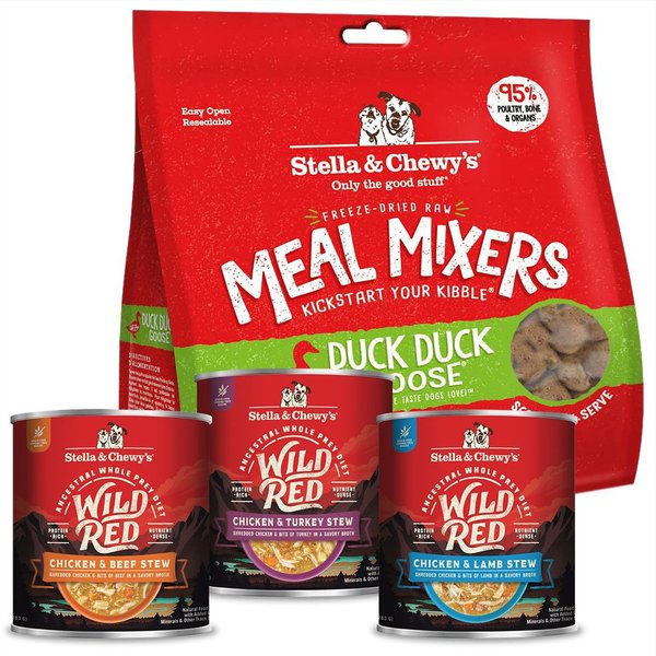 Stella & Chewy's Wild Red Variety Pack Wet Food + Duck Duck Goose Meal Mixers Freeze-Dried Dog Food Topper  slide 1 of 6