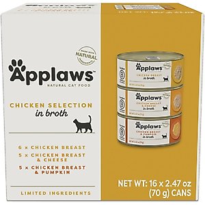 Applaws Chicken Selection in Broth Variety Pack Wet Cat Food, 2.47-oz can, case of 16