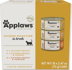 Applaws Chicken Selection in Broth Variety Pack Wet Cat Food, 2.47-oz can, case of 16
