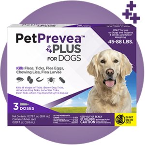 PetPrevea Plus Spot Treatment for Dogs, 45-88-lbs, 3 Doses (3-mos. supply)