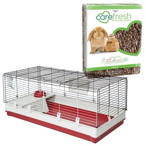 MidWest Wabbitat Deluxe Rabbit Home, 47.1-in + Carefresh Small Animal Bedding, Natural, 60-L