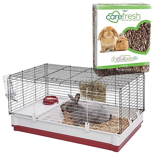MidWest Wabbitat Deluxe Rabbit Home, 39.5-in + Carefresh Small Animal Bedding, Natural, 60-L