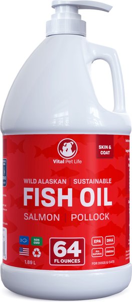 Vital Pet Life Wild Alaskan Fish Oil Skin & Coat Health Liquid Cat & Dog Supplement, 64-oz bottle slide 1 of 7