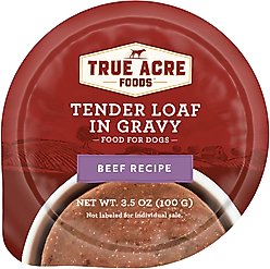 True Acre Foods Beef Recipe Tender Loaf in Gravy, Wet Dog Food Cups, 3.5-oz, case of 12