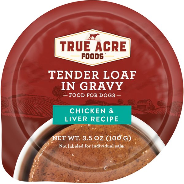 True Acre Foods Chicken & Liver Recipe Tender Loaf in Gravy, Wet Dog Food Cups, 3.5-oz, case of 12 slide 1 of 9