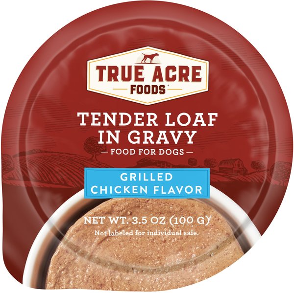True Acre Foods Grilled Chicken Flavor Tender Loaf in Gravy, Wet Dog Food Cups, 3.5-oz, case of 12 slide 1 of 9