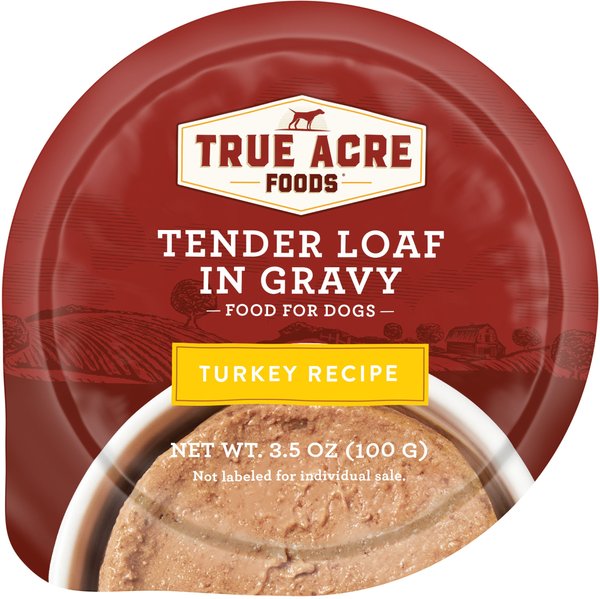 True Acre Foods Turkey Recipe Tender Loaf in Gravy, Wet Dog Food Cups, 3.5-oz, case of 12 slide 1 of 9