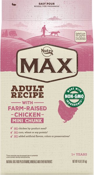 Nutro Max Mini Chunks Adult Farm-Raised Chicken Recipe Natural Dry Dog Food, 4-lb bag slide 1 of 9