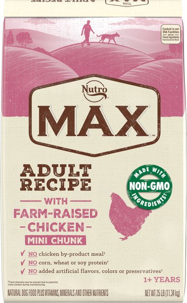 Nutro Max Mini Chunks Adult Farm-Raised Chicken Recipe Natural Dry Dog Food, 25-lb bag slide 1 of 9