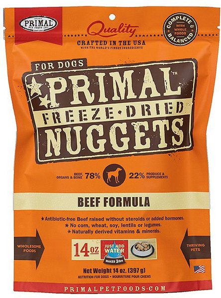 Primal Beef Formula Nuggets Grain-Free Raw Freeze-Dried Dog Food, 14-oz bag, bundle of 2 slide 1 of 5