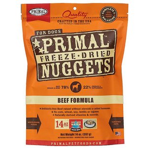 Primal Beef Formula Nuggets Grain-Free Raw Freeze-Dried Dog Food, 14-oz bag, bundle of 2