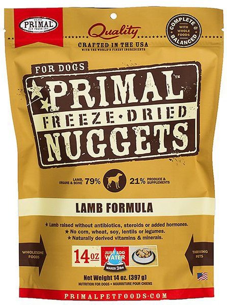 Primal Lamb Formula Nuggets Grain-Free Raw Freeze-Dried Dog Food, 14-oz bag, bundle of 2 slide 1 of 7