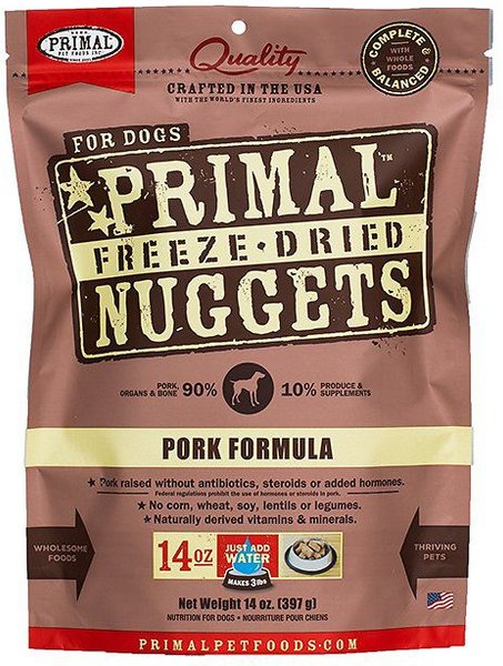 Primal Pork Formula Nuggets Grain-Free Raw Freeze-Dried Dog Food, 14-oz bag, bundle of 2 slide 1 of 7
