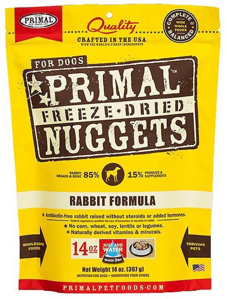 Primal Rabbit Formula Nuggets Grain-Free Raw Freeze-Dried Dog Food, 14-oz bag, bundle of 2 slide 1 of 6