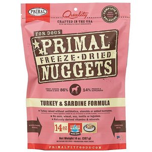 Primal Turkey & Sardine Formula Nuggets Grain-Free Raw Freeze-Dried Dog Food, 14-oz bag, bundle of 2
