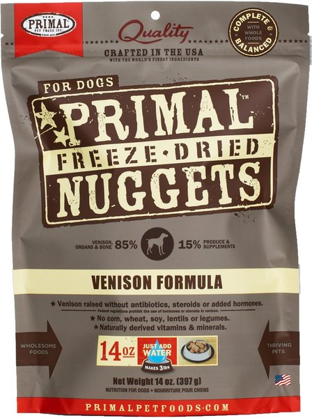 Primal Venison Nuggets Grain-Free Raw Freeze-Dried Dog Food, 14-oz bag, bundle of 2 slide 1 of 6