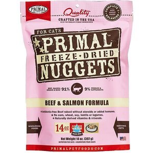 Primal Beef & Salmon Formula Nuggets Grain-Free Raw Freeze-Dried Cat Food, 14-oz bag, bundle of 2
