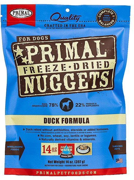 Primal Duck Formula Nuggets Grain-Free Raw Freeze-Dried Dog Food, 14-oz bag, bundle of 2 slide 1 of 7