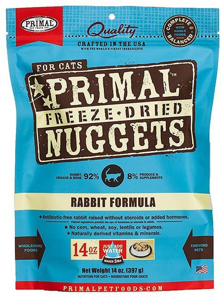 Primal Rabbit Formula Nuggets Grain-Free Raw Freeze-Dried Cat Food, 14-oz bag, bundle of 2 slide 1 of 9