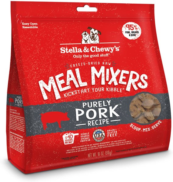 Stella & Chewy's Meal Mixers Purely Pork Freeze-Dried Raw Dog Food Topper, 18-oz bag, bundle of 2 slide 1 of 2