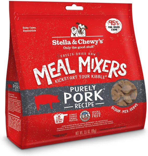 Stella & Chewy's Meal Mixers Purely Pork Freeze-Dried Raw Dog Food Topper, 3.5-oz bag, bundle of 2 slide 1 of 2
