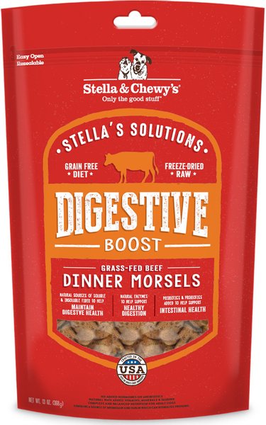 Stella & Chewy's Stella's Solutions Digestive Boost Freeze-Dried Raw Grass-Fed Beef Dinner Morsels Dog Food, 13-oz bag, bundle of 2 slide 1 of 2