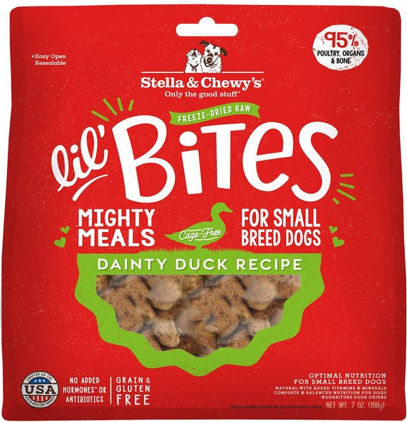 Stella & Chewy's Lil' Bites Dainty Duck Recipe Small Breed Freeze-Dried Raw Dog Food, 7-oz bag, bundle of 2 slide 1 of 3